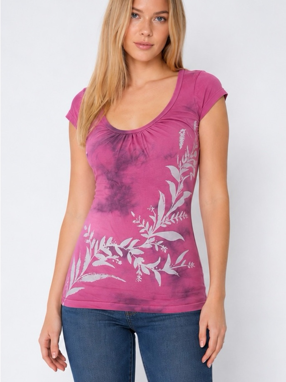 Michael Stars Tie-Dye Floral Tee | Original One Size | Purple | USA Made